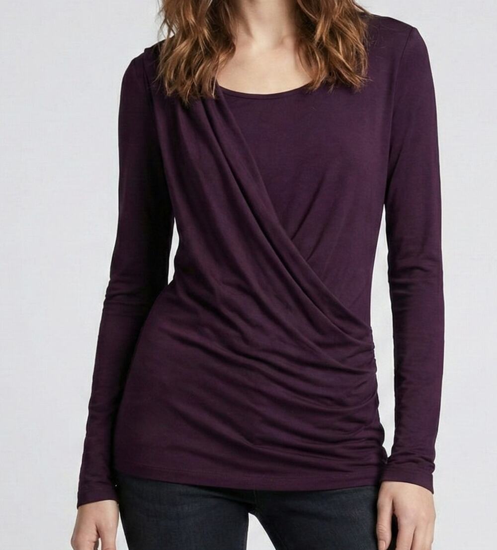 Merrell Womens Medium Long Sleeve Draped Shirt Burgundy Red Crewneck